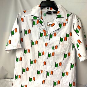 Mad Engine White Ireland Flag Irish Short Sleeve Button Down Shirt